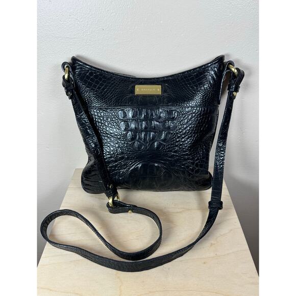 Brahmin Crossbody Purse Black Katie Melbourne Crocodile Embossed Leather - Picture 1 of 14